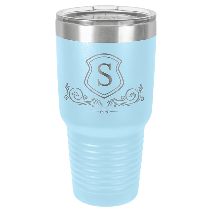 Custom laser engraved 30 oz Light Blue tumbler - bulk