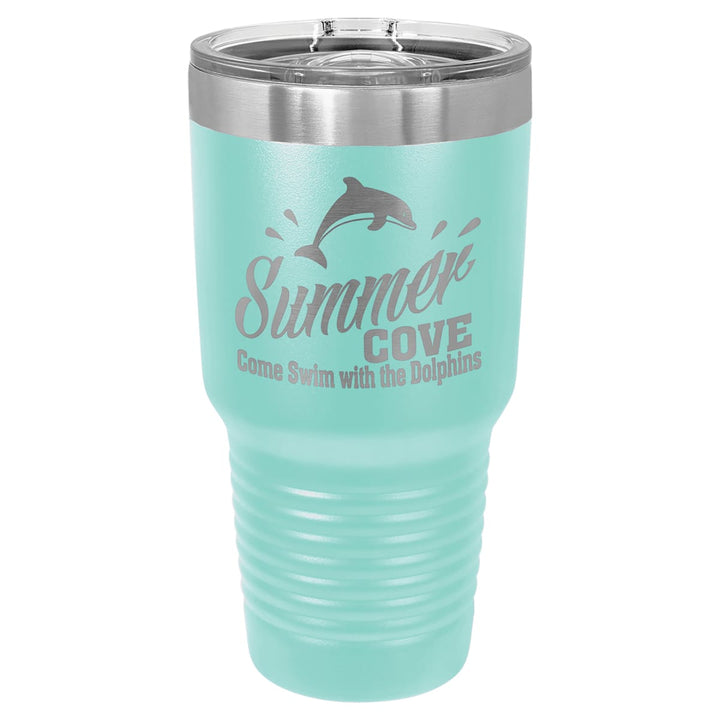 Custom laser engraved 30 oz Teal slider-lid tumbler - bulk