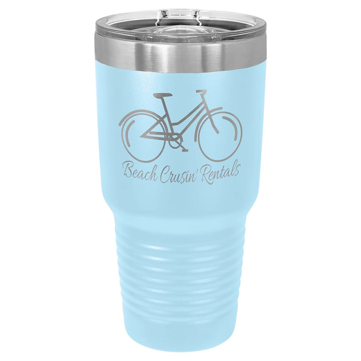 Custom laser engraved 30 oz Light Blue slider-lid tumbler - bulk