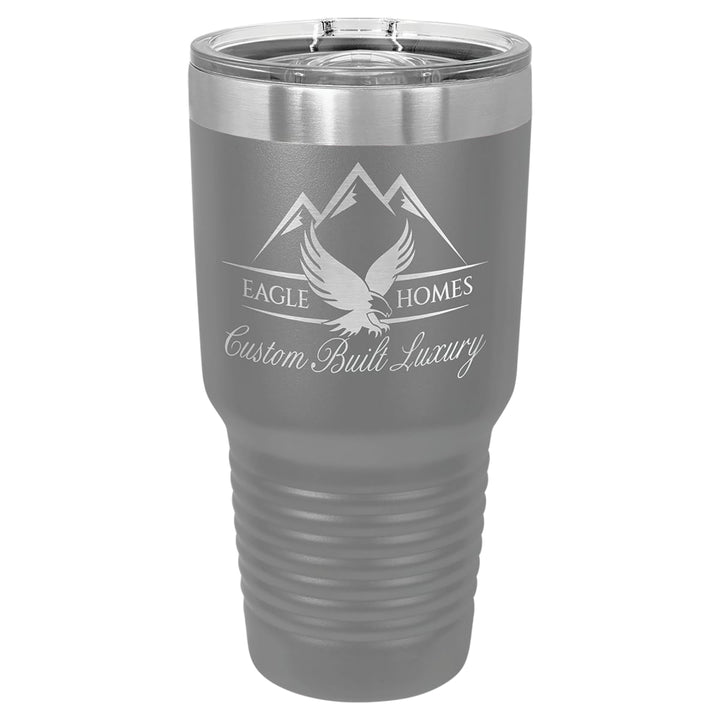 Custom laser engraved 30 oz Dark Gray slider-lid tumbler - bulk