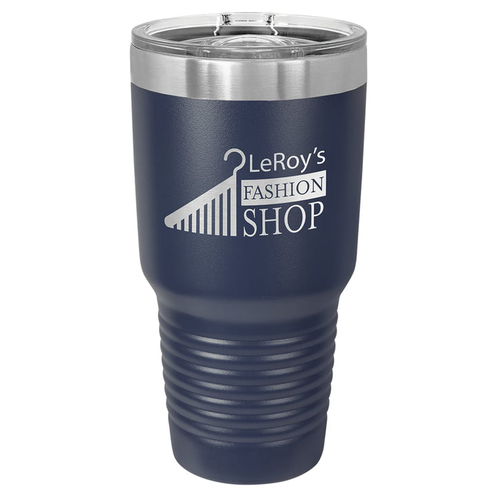 Custom laser engraved 30 oz Navy Blue slider-lid tumbler - bulk