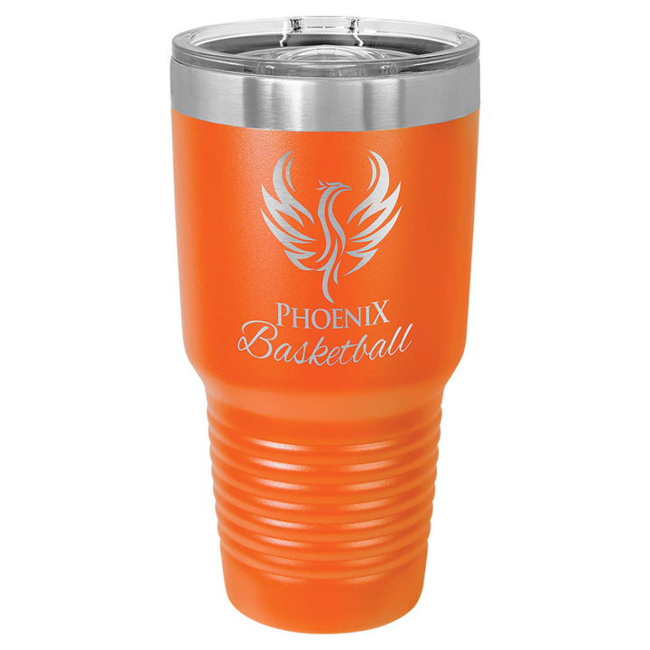 Custom laser engraved 30 oz Orange slider-lid tumbler - bulk