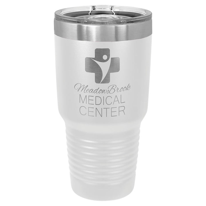 Custom laser engraved 30 oz White slider-lid tumbler - bulk