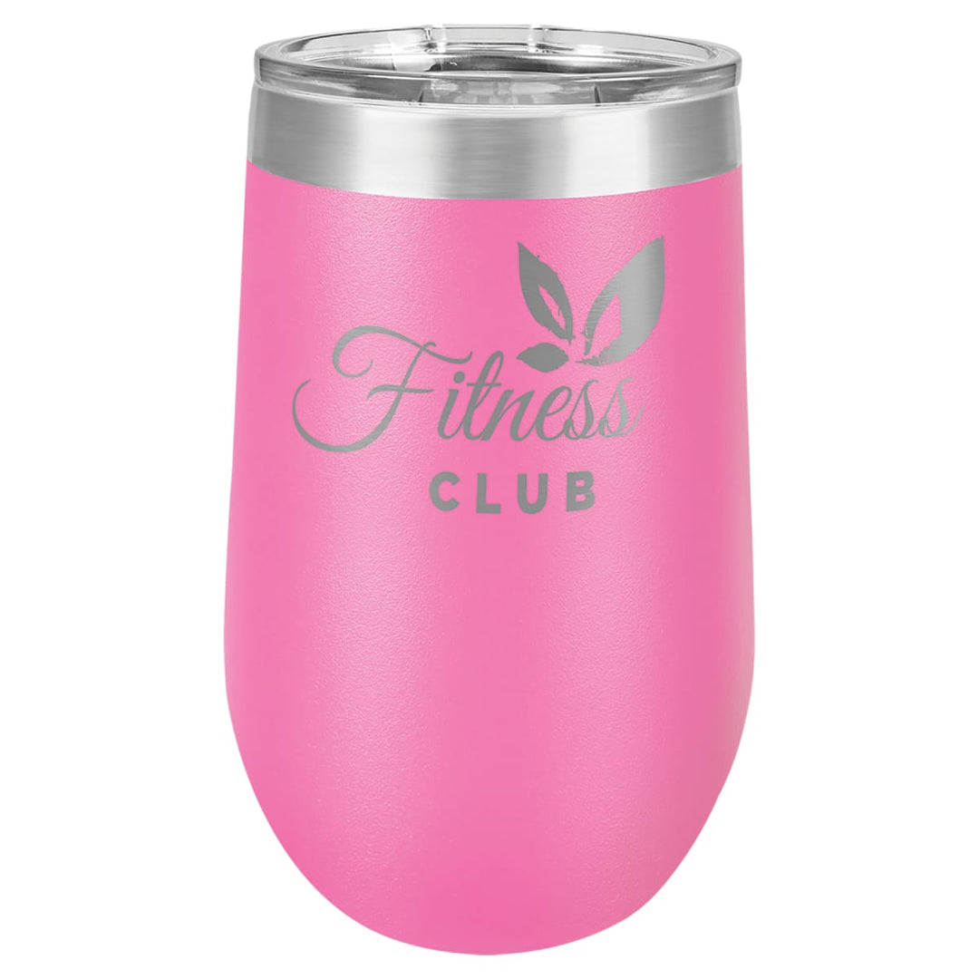 Custom laser engraved 16 oz Pink stemless wine tumbler - bulk