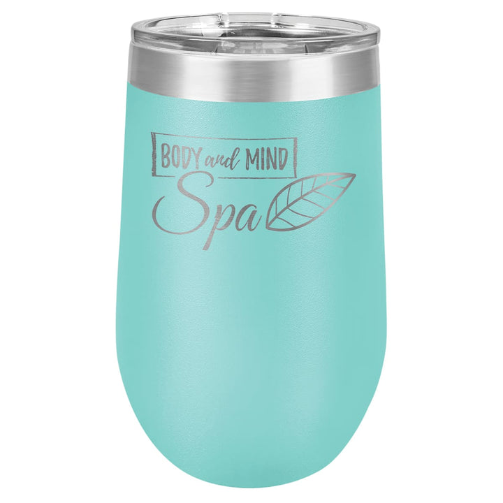Custom laser engraved 16 oz Teal stemless wine tumbler - bulk