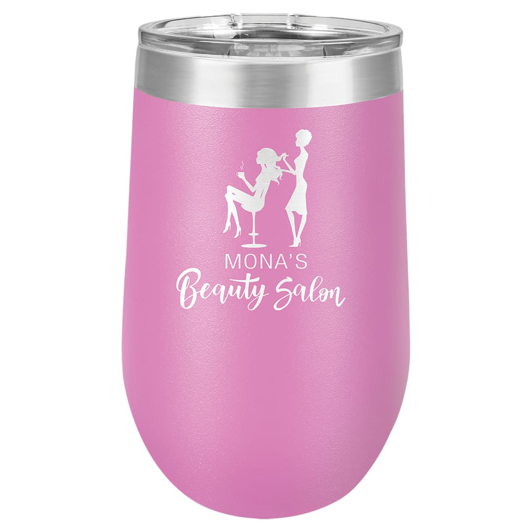 Custom laser engraved 16 oz Light Purple stemless wine tumbler - bulk