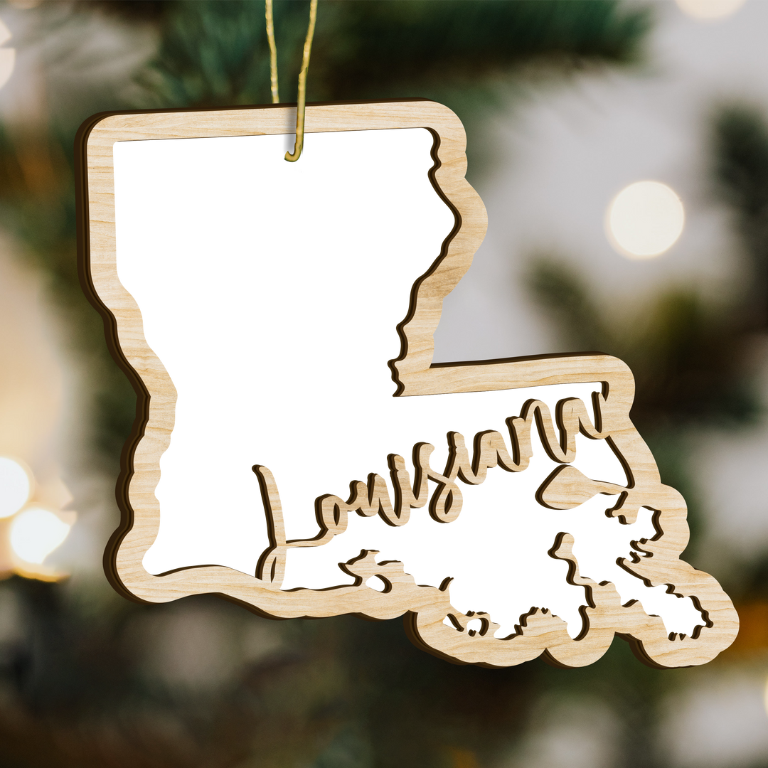 Louisiana state-shape wood ornament - blank photo template, add your own photo