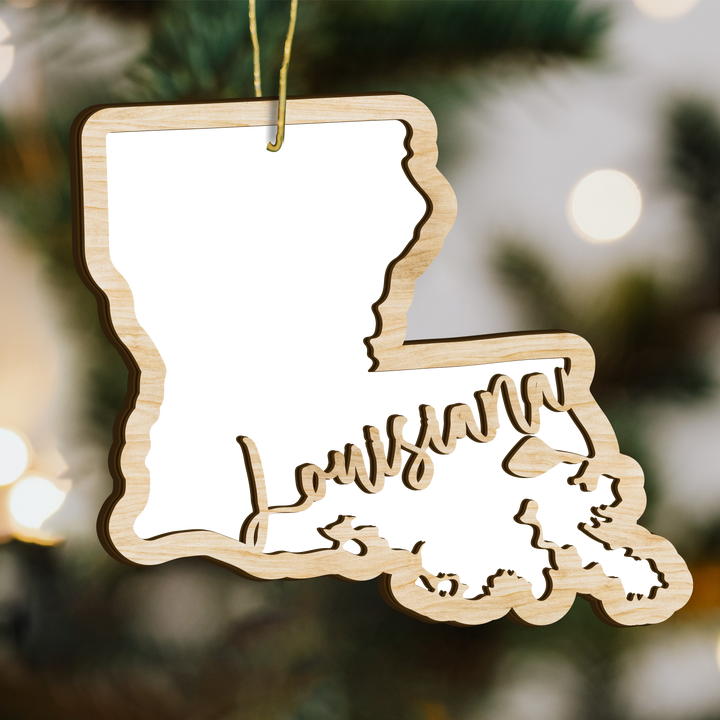 Louisiana state-shape wood ornament - blank photo template, add your own photo