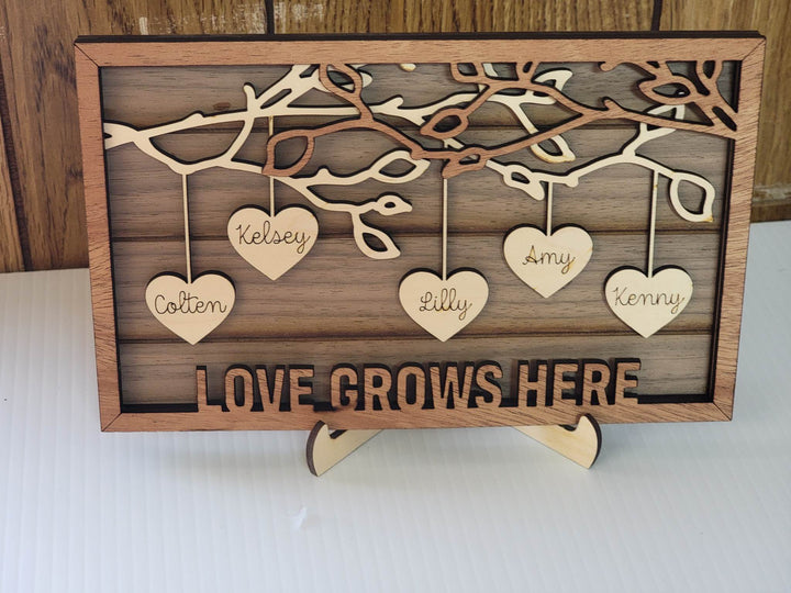 Personalized Wood Hanging Heart Family Tree Sign