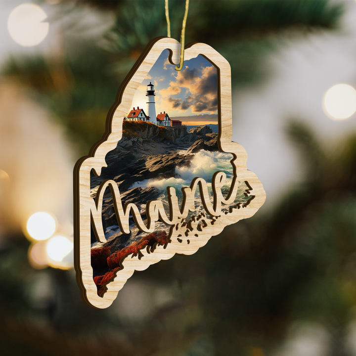 Maine State Wood Ornament