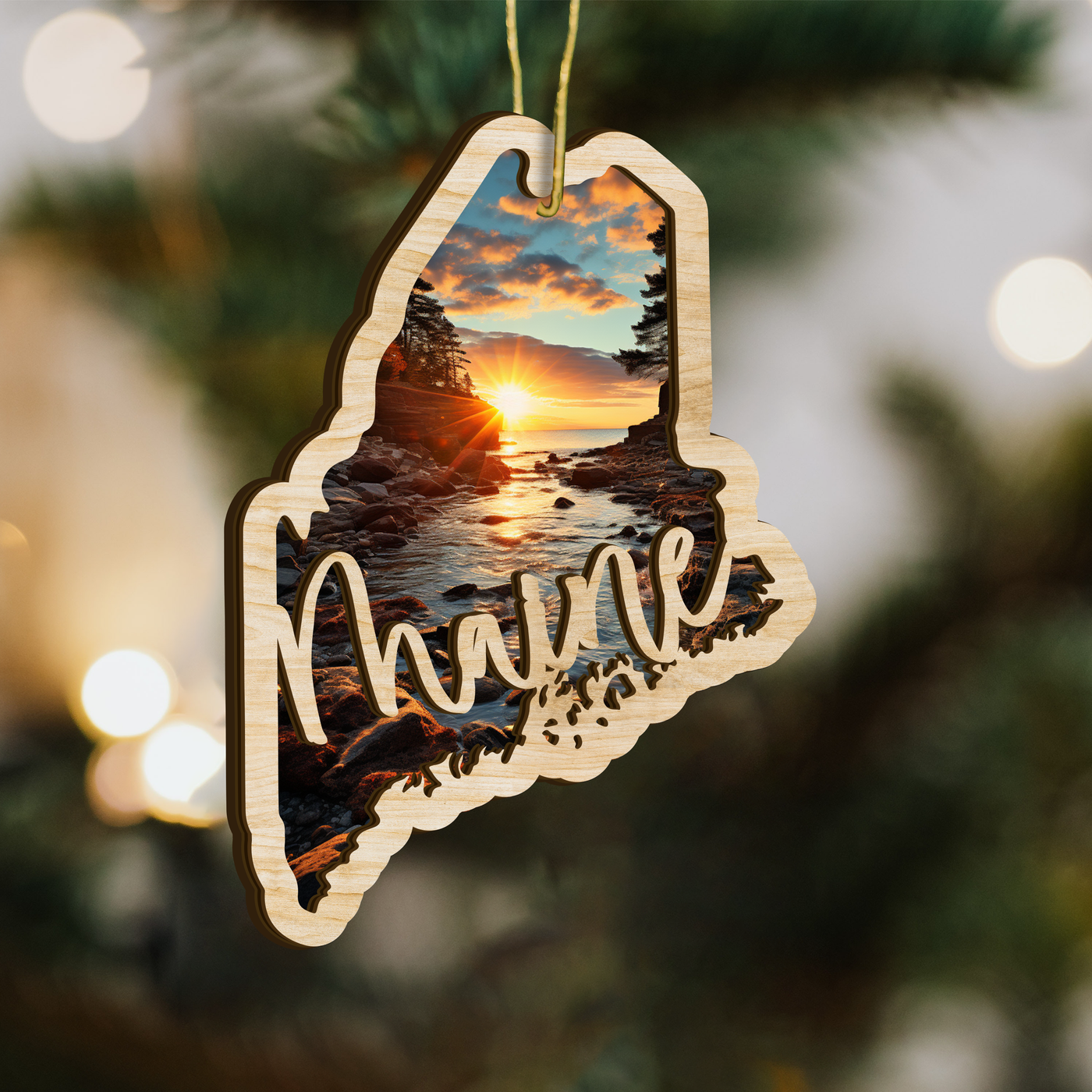 Maine State Wood Ornament