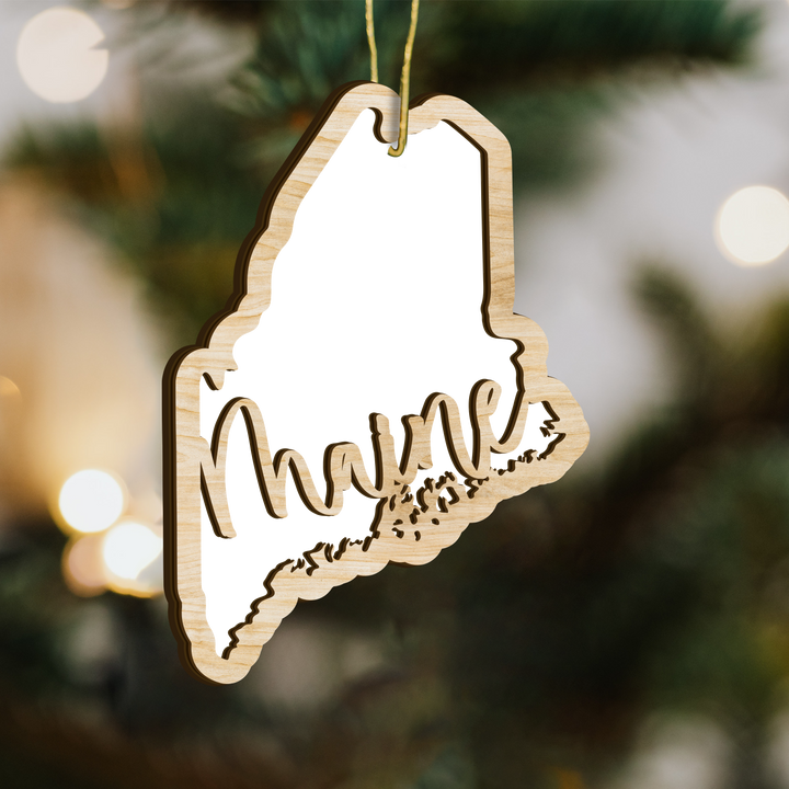 Maine state-shape wood ornament - blank photo template, add your own photo