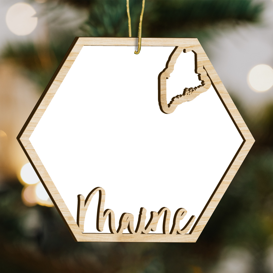 Maine hexagon wood ornament - blank photo template, add your own photo