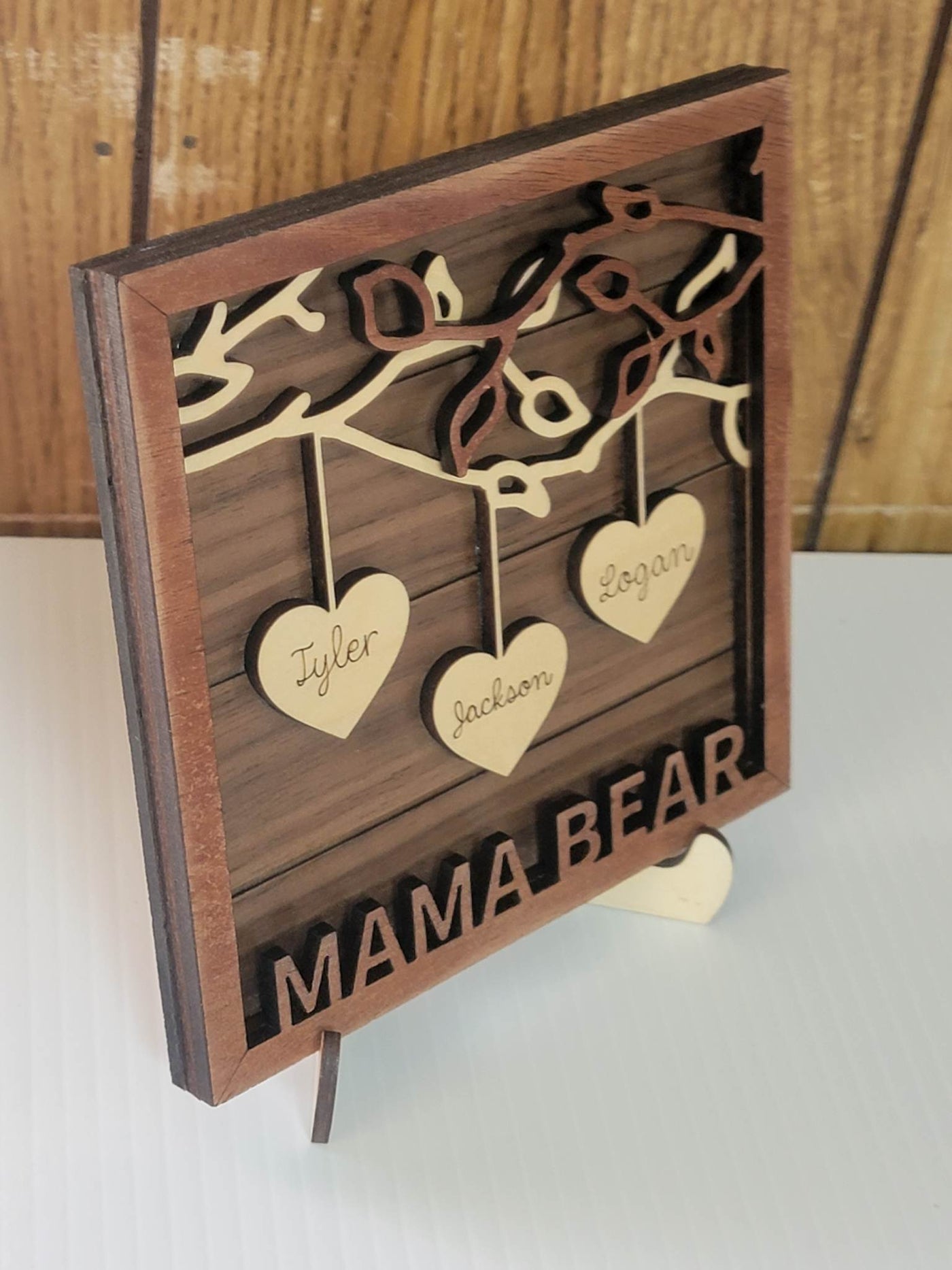 Personalized Wood Hanging Heart Family Tree Sign