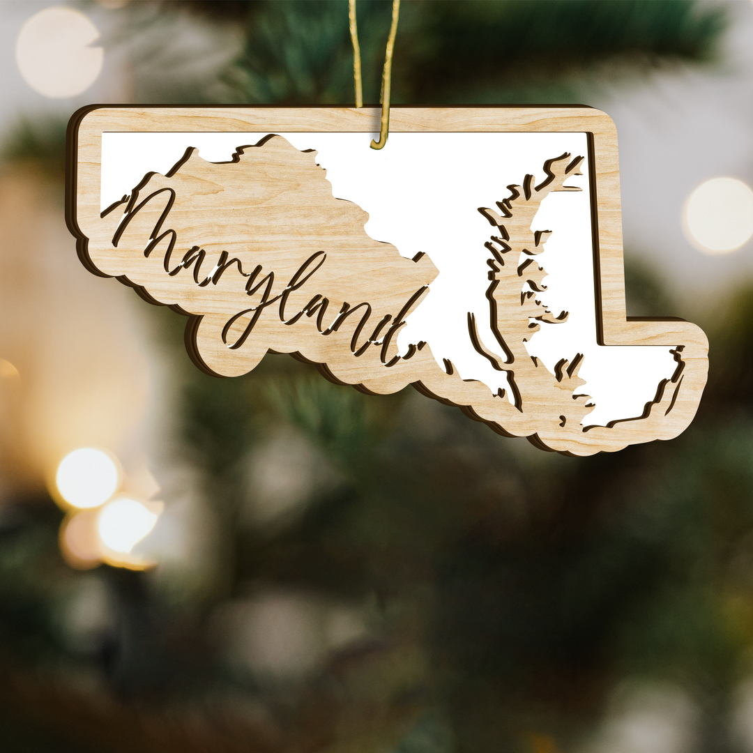 Maryland state-shape wood ornament - blank photo template, add your own photo