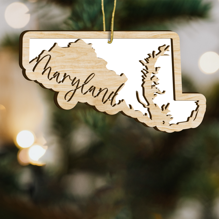 Maryland state-shape wood ornament - blank photo template, add your own photo