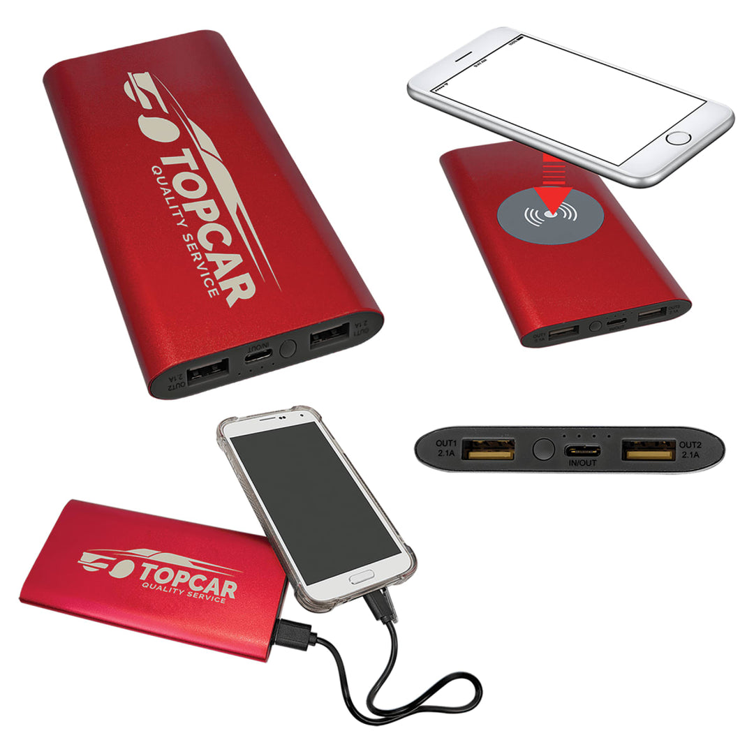 Custom 8000 mAh red metal wireless power bank - bulk