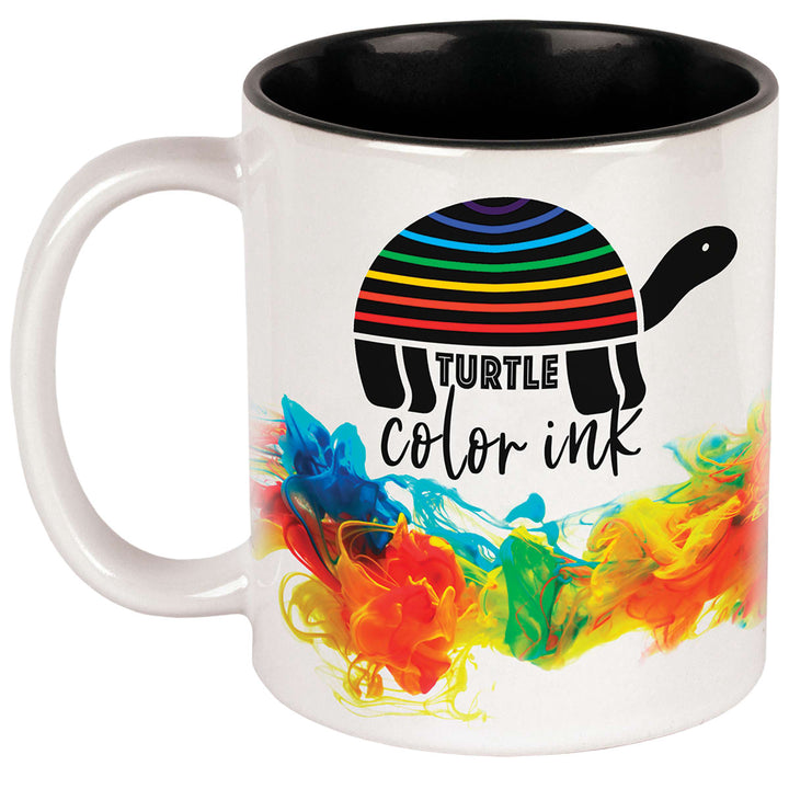 Custom full-color 11 oz ceramic mug with black rim and handle - bulk