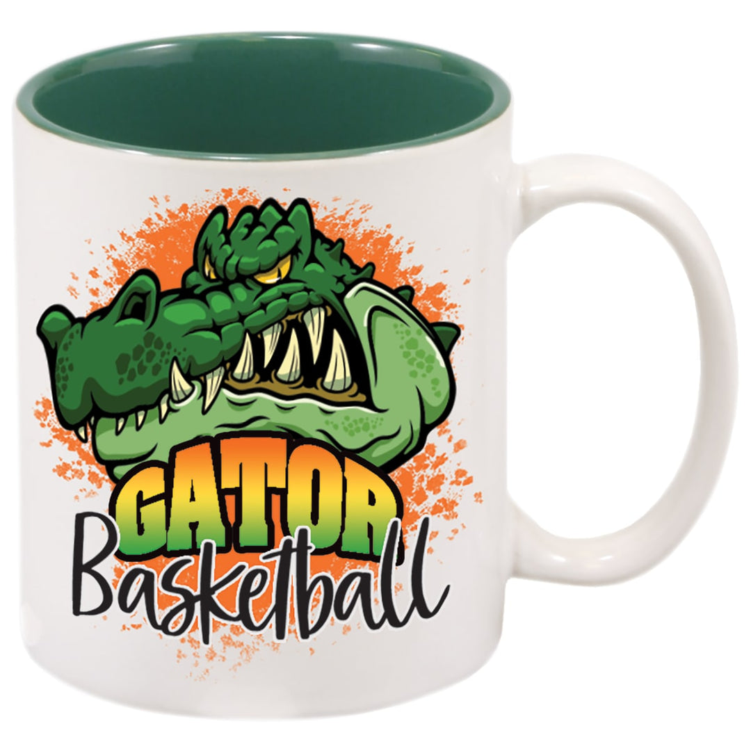 Custom full-color 11 oz ceramic mug with green rim and handle - bulk