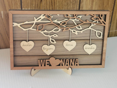 Personalized Wood Hanging Heart Family Tree Sign