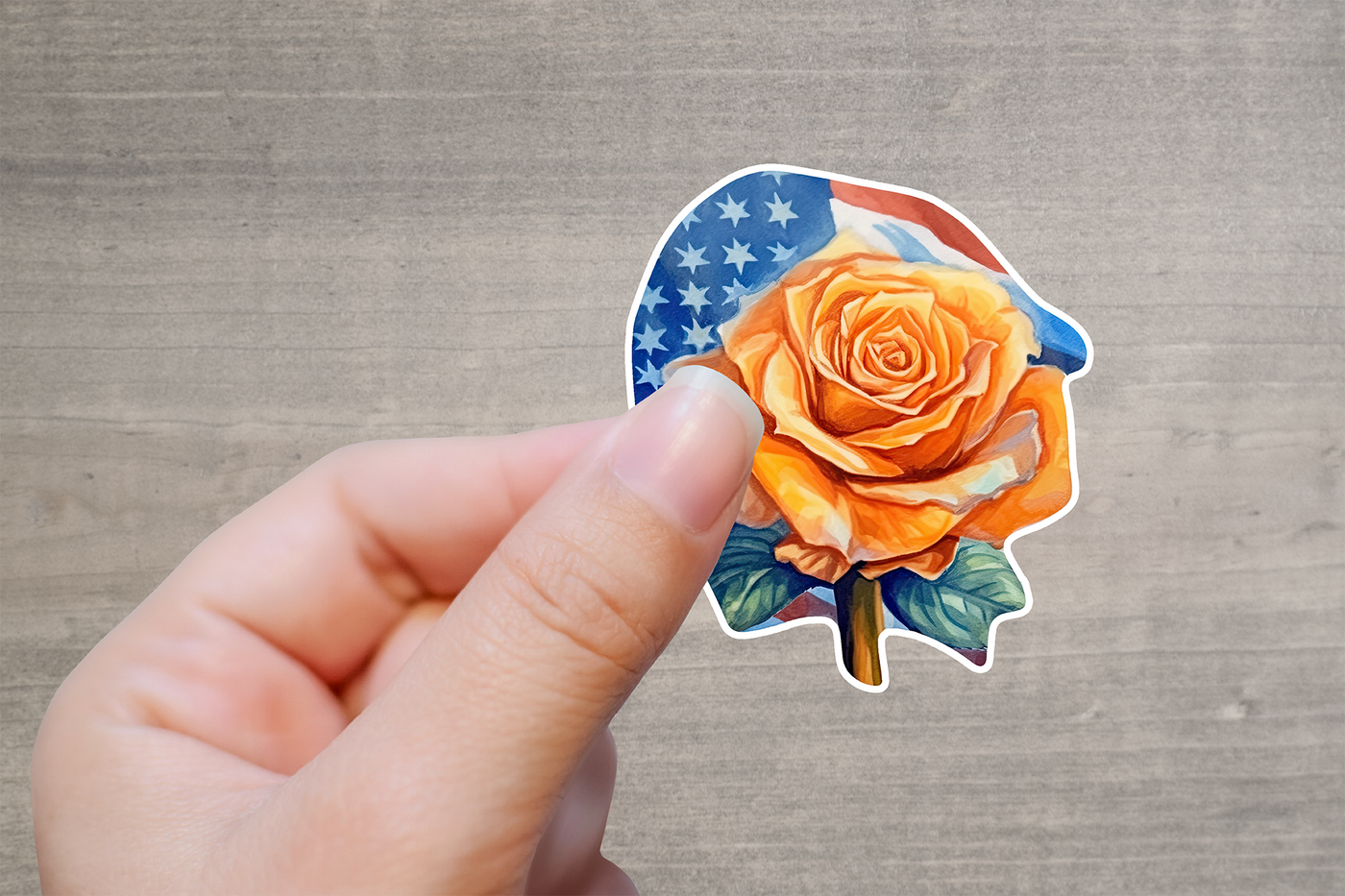 Yellow Rose and Flag Vinyl Decal Sticker