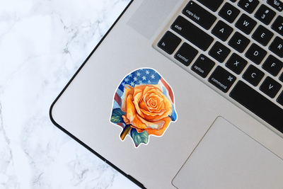 Yellow Rose and Flag Vinyl Decal Sticker