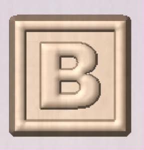 Tiny alphabet letter block mold showing a raised capital B inside a framed border