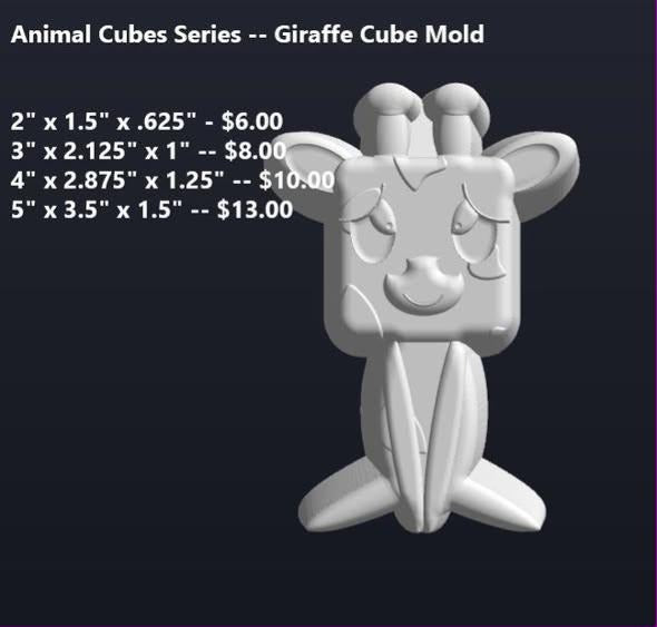 Giraffe cube mold, a cube-headed giraffe with small ossicones standing on four legs