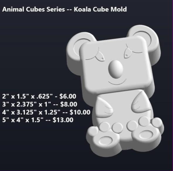 Koala cube mold, a cube-headed koala with round ears sitting with paws forward