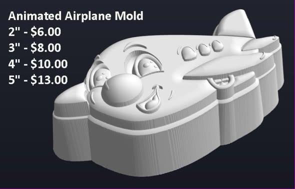 Animated airplane mold, a cartoon plane with a grinning face across the nose