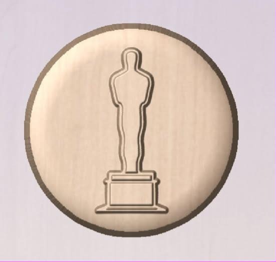 Award on disc mold, a standing award statuette raised in the centre of a round disc