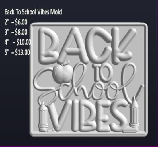 Back to school vibes plaque mold with an apple on top and a sharpened pencil down each side