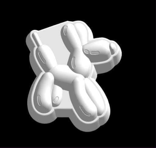 Balloon dog mold, a twisted balloon-animal dog with pinched joints and rounded segments