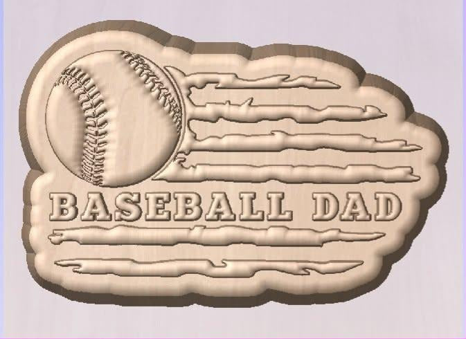 Baseball dad flag mold, a distressed flag with a stitched baseball and Baseball Dad lettering