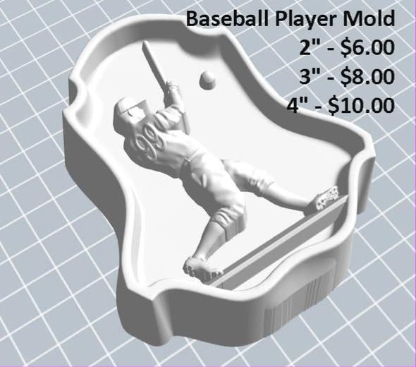 Baseball player mold, a batter at the top of his swing with the ball in the air