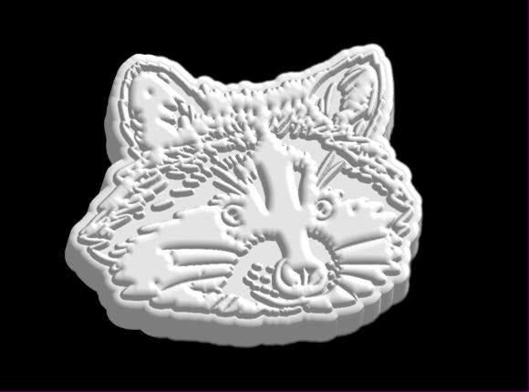 Basic raccoon mold, a raccoon face head-on with the bandit mask and finely cut fur