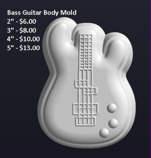 Bass guitar mold, a bass body with horn cutaways, fretted neck and three control knobs