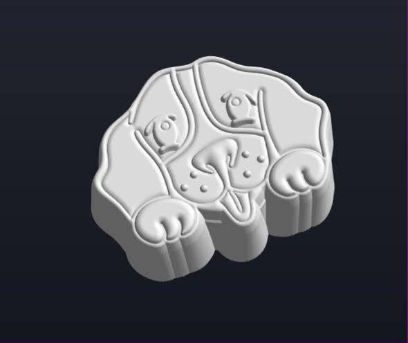 Beagle peeking puppy mold, a beagle pup with both front paws hooked over a ledge