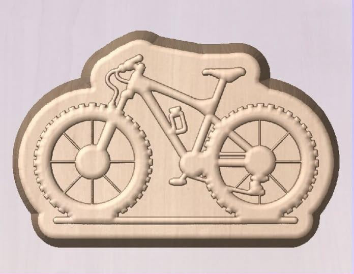 Bicycle mold, a fat-tyre mountain bike in relief with spokes and chunky treads