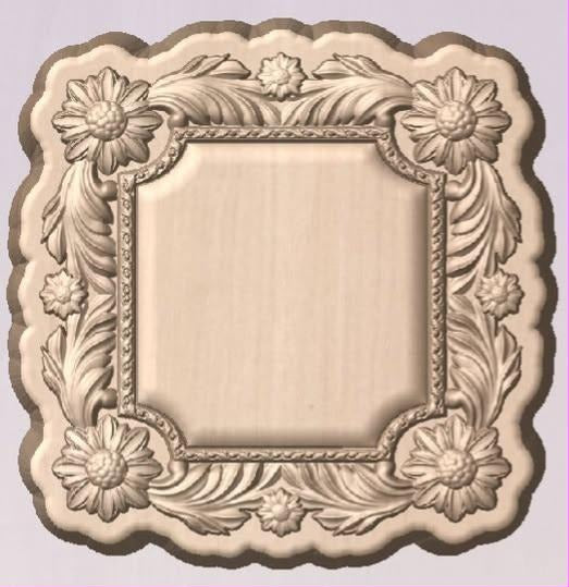 Blank floral frame mold, flowers and scrollwork around an empty centre panel