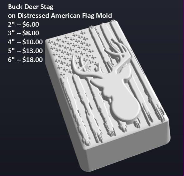 Buck deer mold, antlers over a weathered American flag on a rectangular plaque