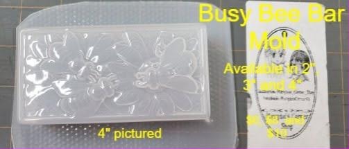 Busy Bee bar mold, a rectangular soap bar with bees across a spray of flowers