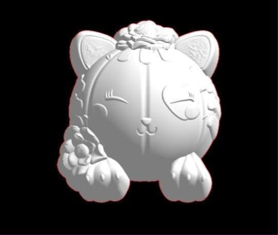 Cactus kitty cat mold, a round winking cat with cactus flowers by each ear