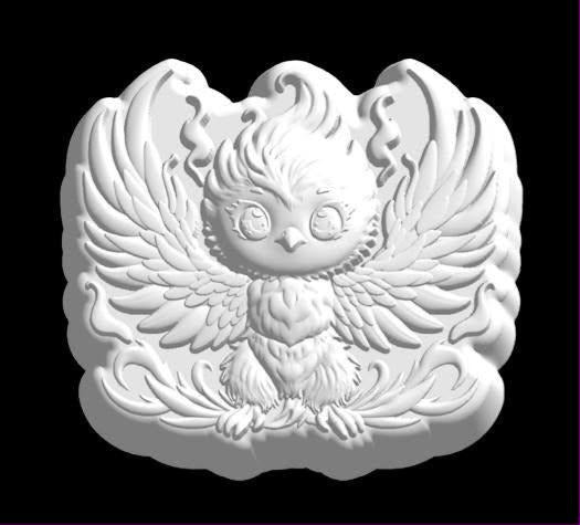 Cartoon phoenix mold, a wide-eyed mythical bird with layered plumage