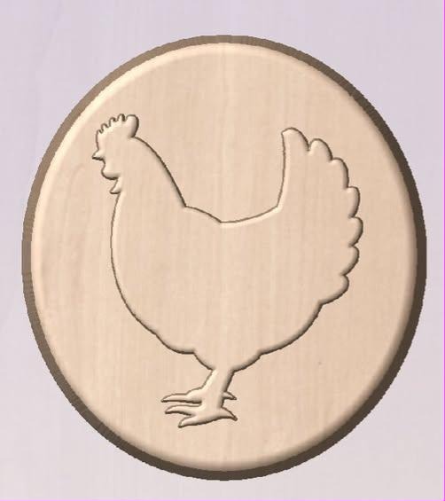 Chicken hen silhouette mold, a hen in outline on an oval disc