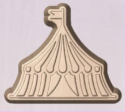 Circus tent mold, a big top with a pennant on the peak and striped panels
