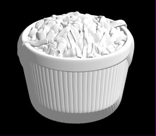 Mold of a fluted takeaway cup heaped with shredded coleslaw