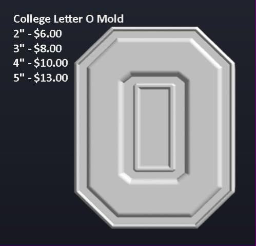 Mold of a block letter O inside a chunky octagonal varsity border