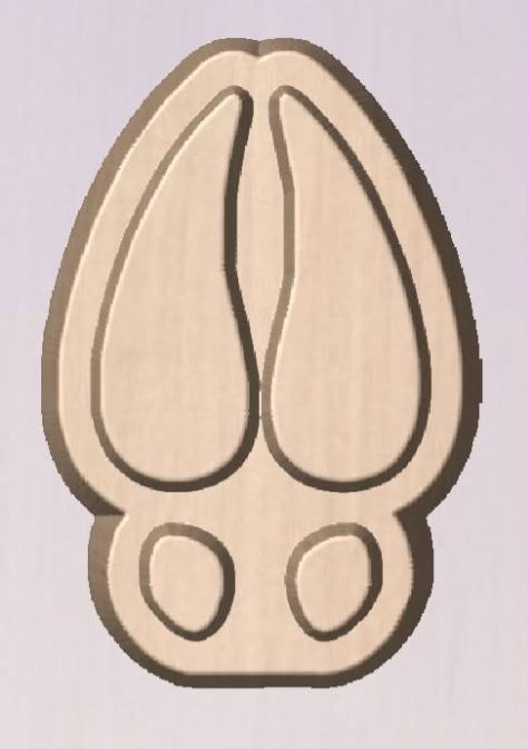 Mold of a cloven deer track with two teardrop toes and dew claw marks