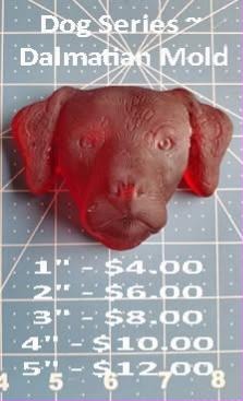 Red cast of a dalmatian head with folded ears and a broad muzzle